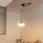 Lampa Wisząca Modernistyczna z Ruchomym Ramieniem i Kloszem ze Szkła Mlecznego