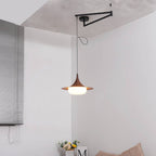 Lampa Wisząca Modernistyczna z Ruchomym Ramieniem i Kloszem ze Szkła Mlecznego