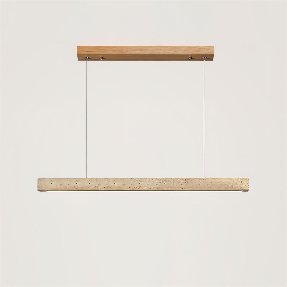 Lampa Wisząca Modernistyczna z Trawertynem i Drewnem nad Stół