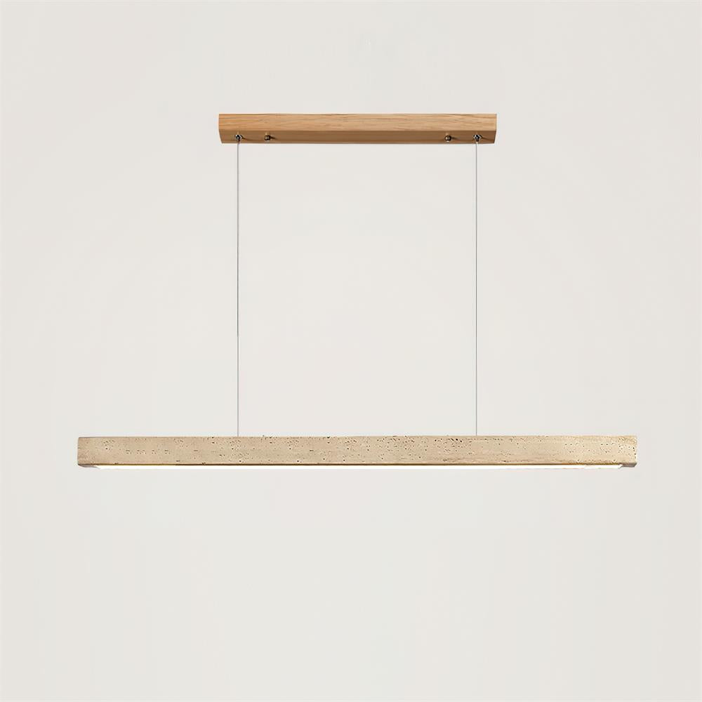 Lampa Wisząca Modernistyczna z Trawertynem i Drewnem nad Stół