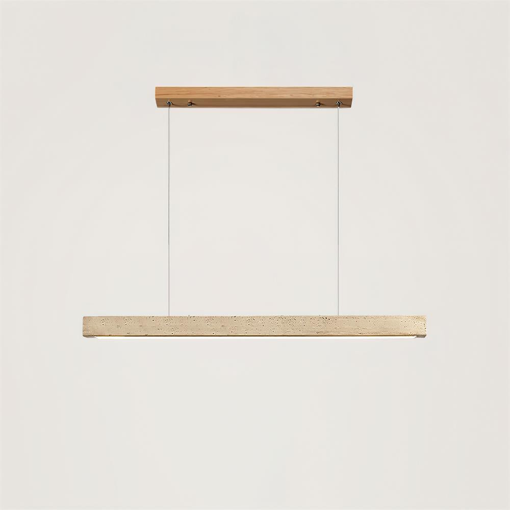 Lampa Wisząca Modernistyczna z Trawertynem i Drewnem nad Stół