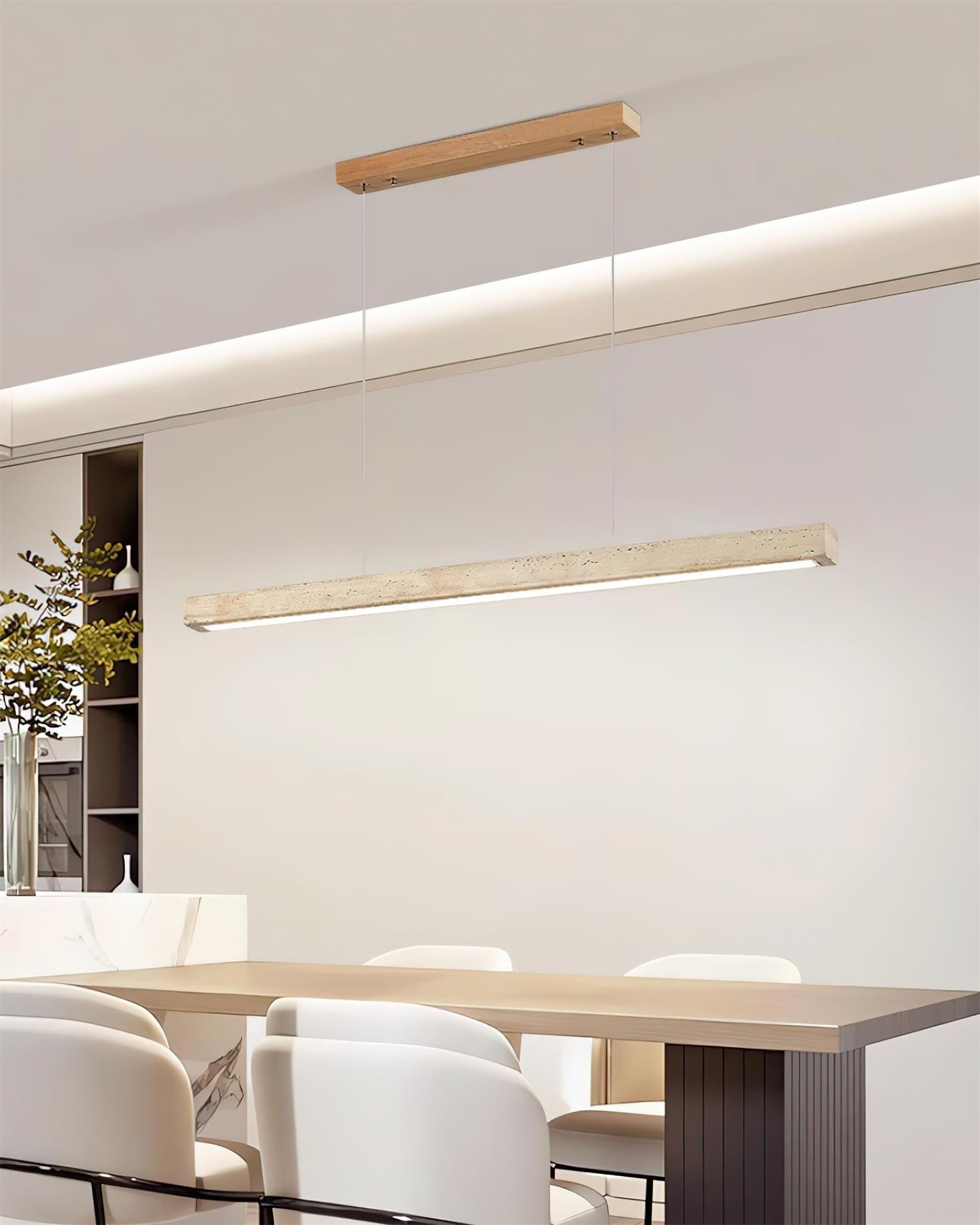 Lampa Wisząca Modernistyczna z Trawertynem i Drewnem nad Stół