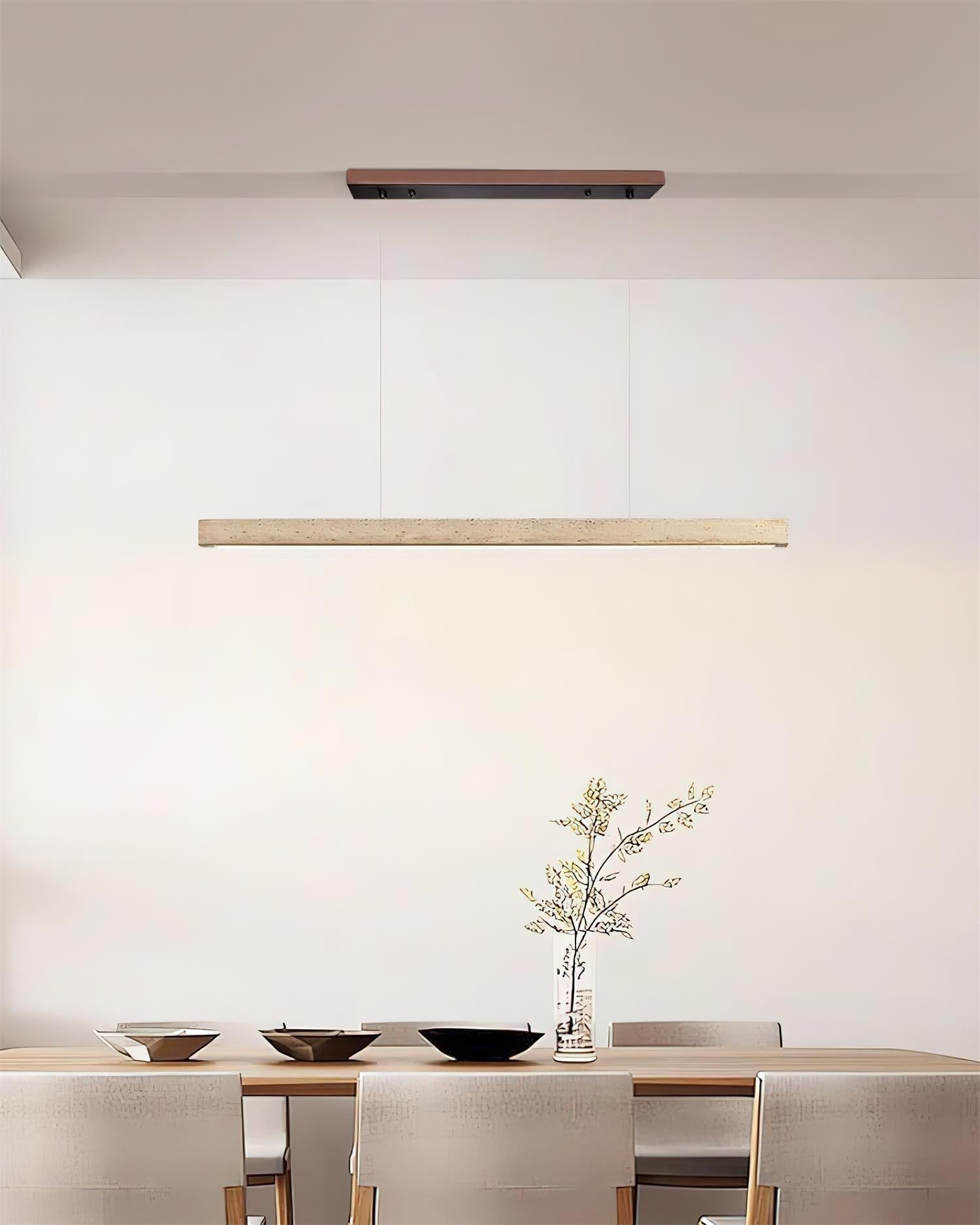 Lampa Wisząca Modernistyczna z Trawertynem i Drewnem nad Stół ##POS:5##