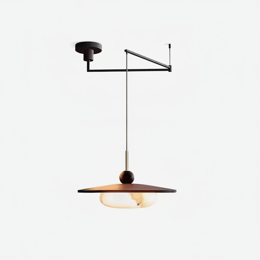 Lampa Wisząca Modernistyczna z Wysięgnikiem i Kloszem z Imitacji Alabastru