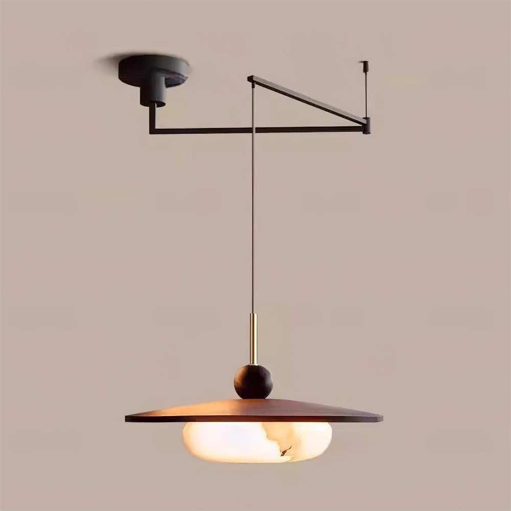 Lampa Wisząca Modernistyczna z Wysięgnikiem i Kloszem z Imitacji Alabastru