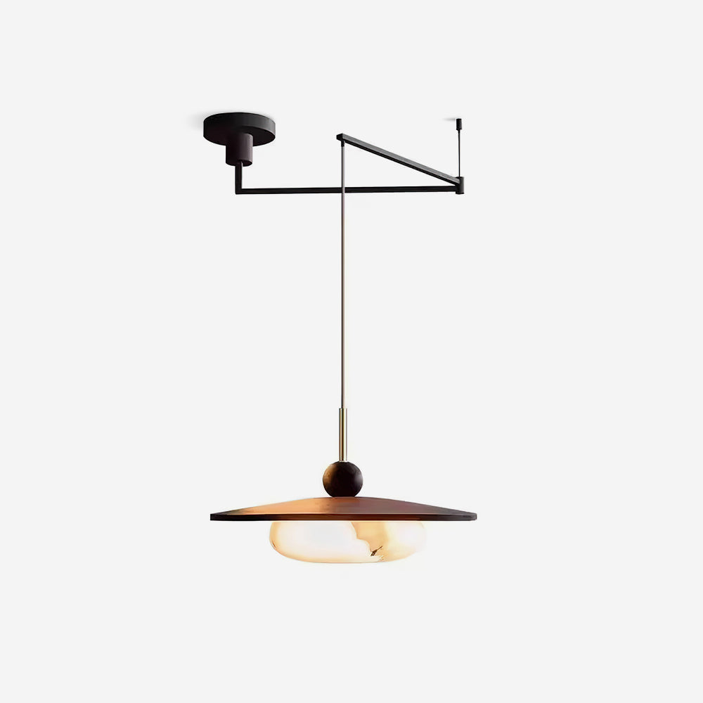 Lampa Wisząca Modernistyczna z Wysięgnikiem i Kloszem z Imitacji Alabastru