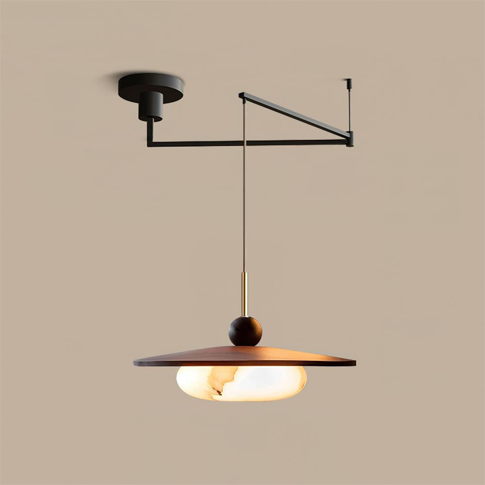 Lampa Wisząca Modernistyczna z Wysięgnikiem i Kloszem z Imitacji Alabastru