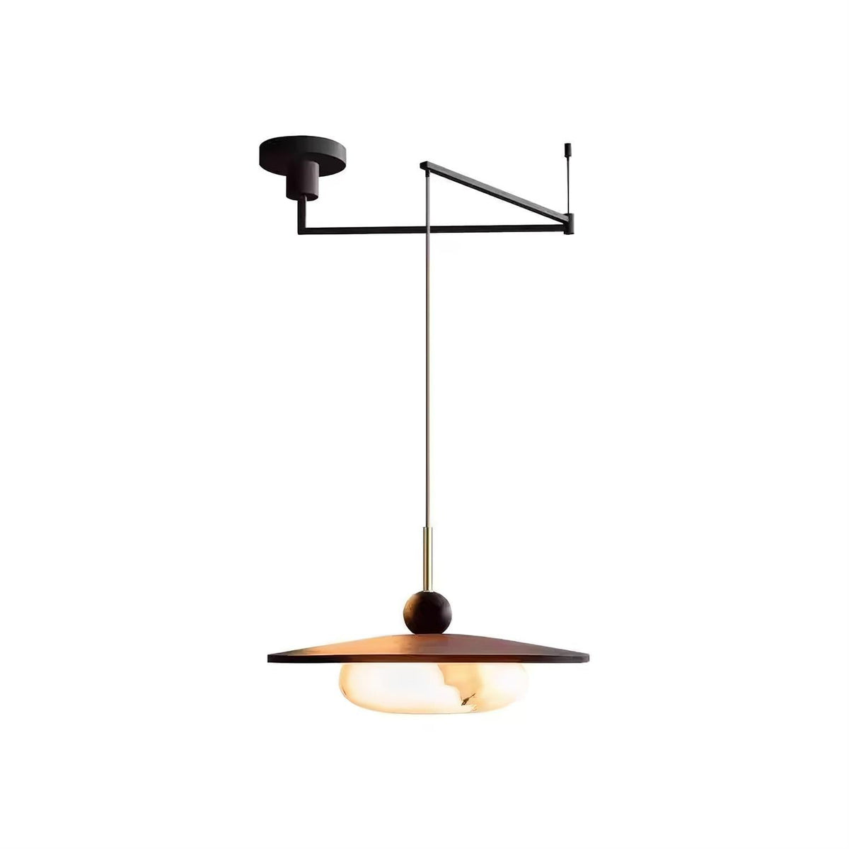 Lampa Wisząca Modernistyczna z Wysięgnikiem i Kloszem z Imitacji Alabastru