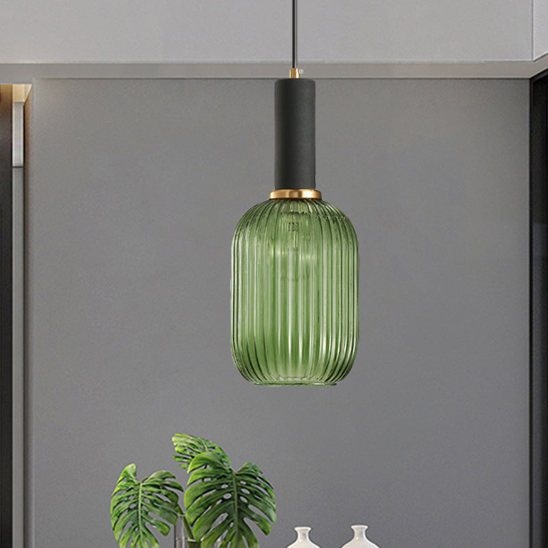 Lampa Wisząca Modernistyczna z Żebrowanym Kloszem Szklanym