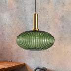 Lampa Wisząca Modernistyczna z Żebrowanym Kloszem Szklanym
