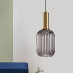 Lampa Wisząca Modernistyczna z Żebrowanym Kloszem Szklanym