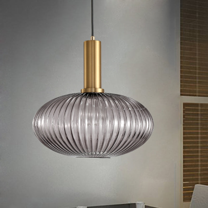 Lampa Wisząca Modernistyczna z Żebrowanym Kloszem Szklanym
