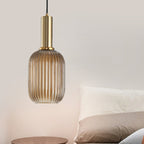 Lampa Wisząca Modernistyczna z Żebrowanym Kloszem Szklanym