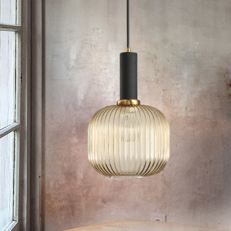 Lampa Wisząca Modernistyczna z Żebrowanym Kloszem Szklanym