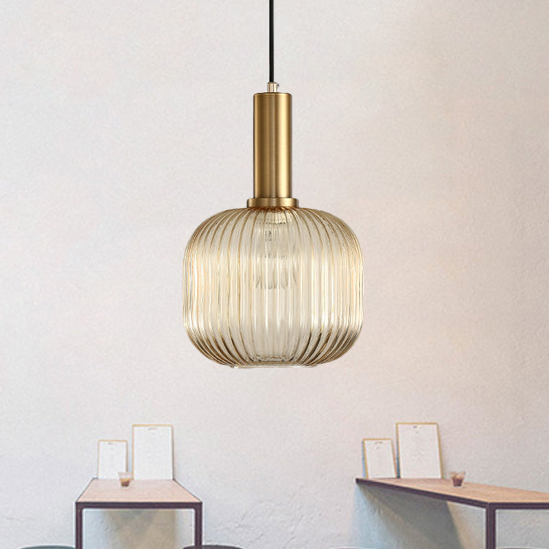 Lampa Wisząca Modernistyczna z Żebrowanym Kloszem Szklanym