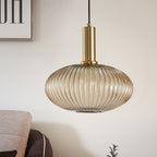 Lampa Wisząca Modernistyczna z Żebrowanym Kloszem Szklanym