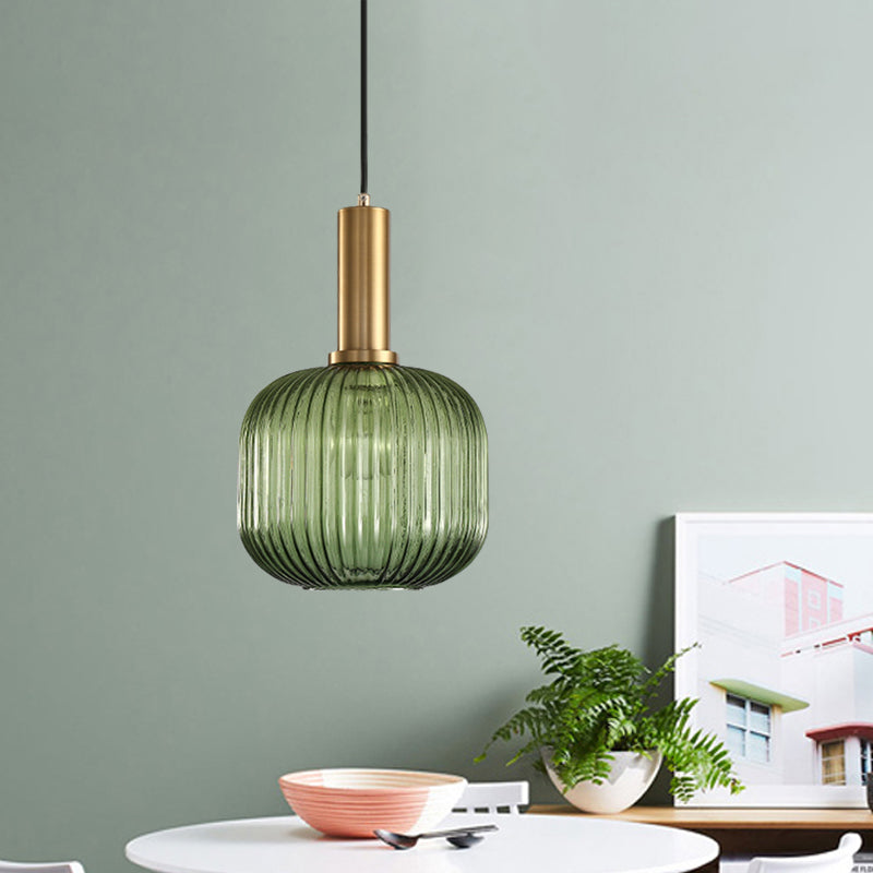 Lampa Wisząca Modernistyczna z Żebrowanym Kloszem Szklanym