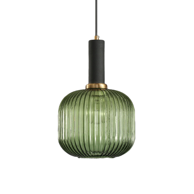 Lampa Wisząca Modernistyczna z Żebrowanym Kloszem Szklanym