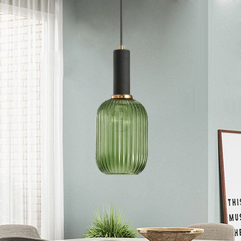 Lampa Wisząca Modernistyczna z Żebrowanym Kloszem Szklanym