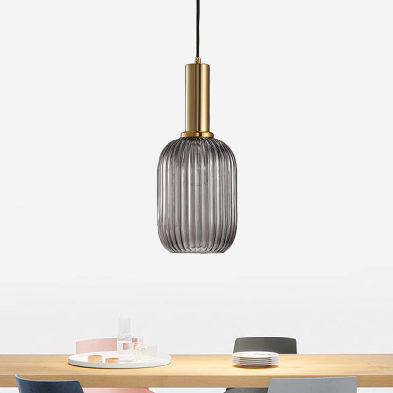 Lampa Wisząca Modernistyczna z Żebrowanym Kloszem Szklanym