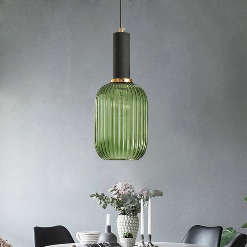 Lampa Wisząca Modernistyczna z Żebrowanym Kloszem Szklanym