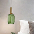 Lampa Wisząca Modernistyczna z Żebrowanym Kloszem Szklanym