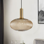 Lampa Wisząca Modernistyczna z Żebrowanym Kloszem Szklanym
