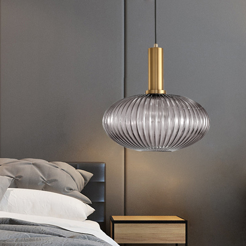 Lampa Wisząca Modernistyczna z Żebrowanym Kloszem Szklanym