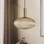 Lampa Wisząca Modernistyczna z Żebrowanym Kloszem Szklanym