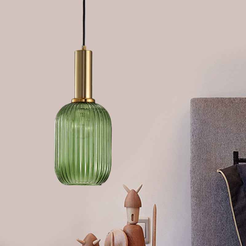 Lampa Wisząca Modernistyczna z Żebrowanym Kloszem Szklanym