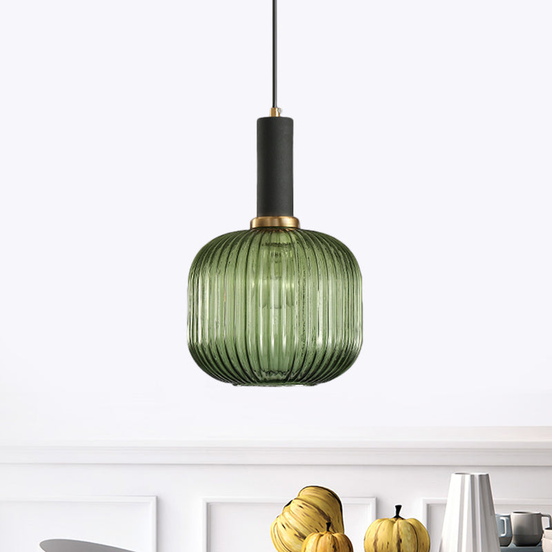 Lampa Wisząca Modernistyczna z Żebrowanym Kloszem Szklanym