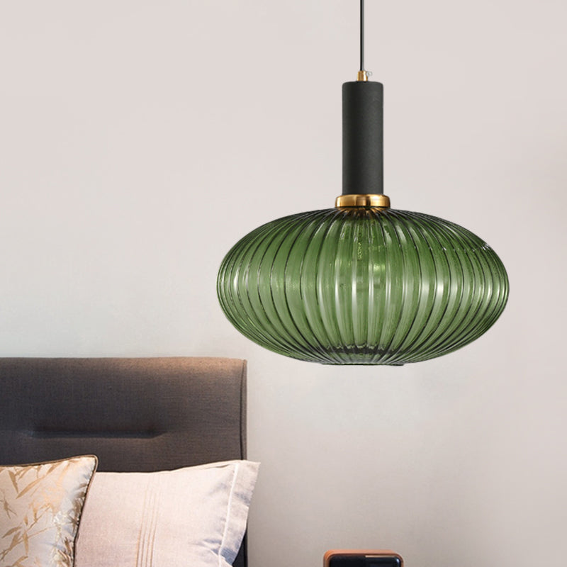 Lampa Wisząca Modernistyczna z Żebrowanym Kloszem Szklanym