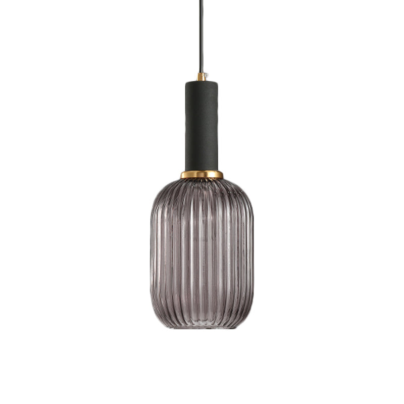 Lampa Wisząca Modernistyczna z Żebrowanym Kloszem Szklanym