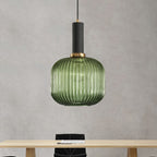 Lampa Wisząca Modernistyczna z Żebrowanym Kloszem Szklanym
