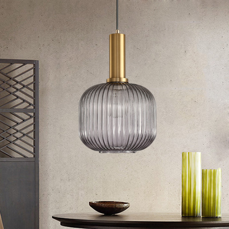 Lampa Wisząca Modernistyczna z Żebrowanym Kloszem Szklanym
