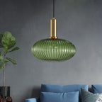 Lampa Wisząca Modernistyczna z Żebrowanym Kloszem Szklanym
