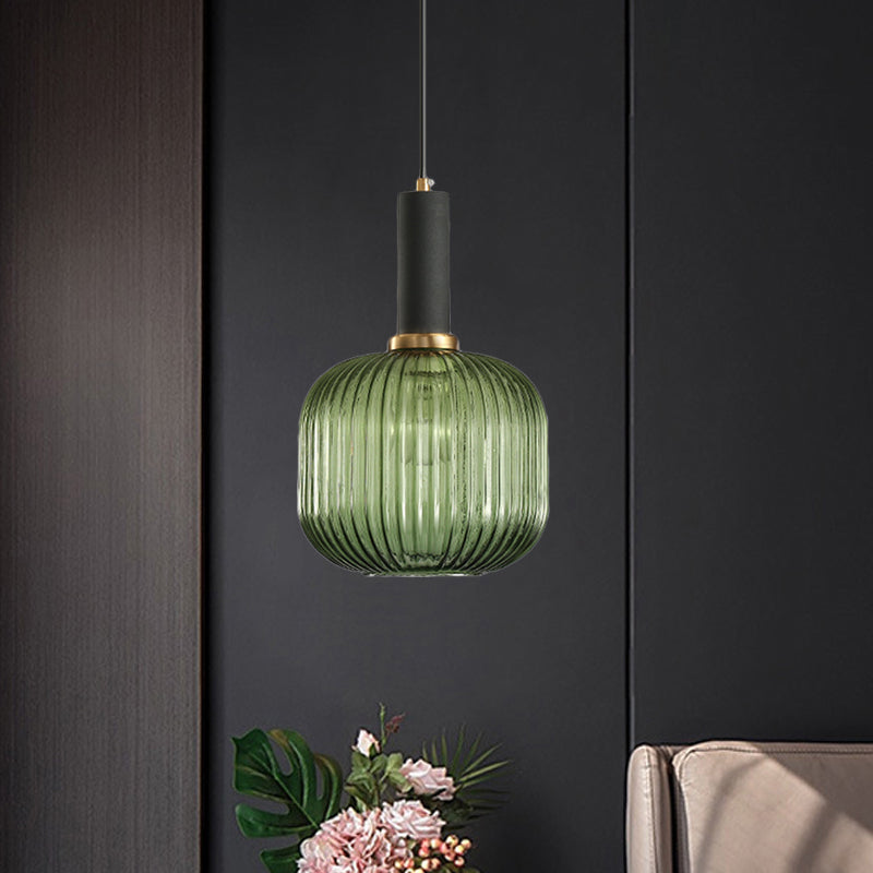 Lampa Wisząca Modernistyczna z Żebrowanym Kloszem Szklanym