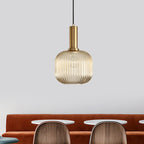 Lampa Wisząca Modernistyczna z Żebrowanym Kloszem Szklanym