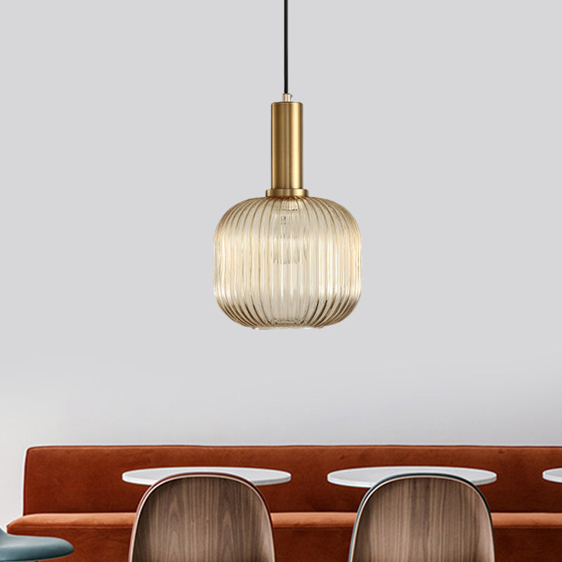 Lampa Wisząca Modernistyczna z Żebrowanym Kloszem Szklanym