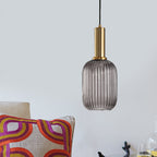Lampa Wisząca Modernistyczna z Żebrowanym Kloszem Szklanym
