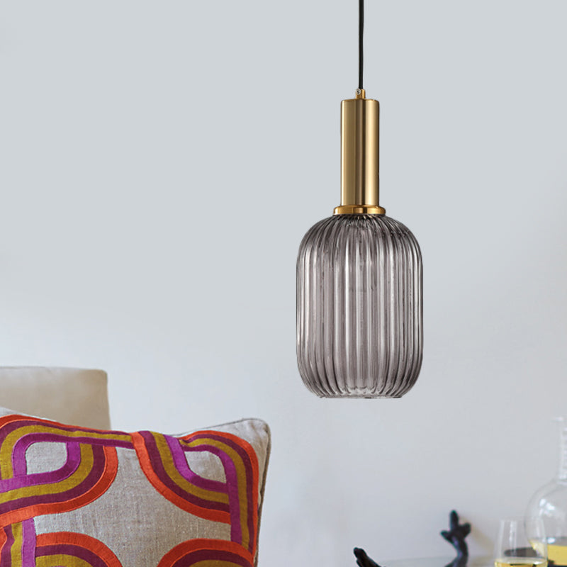 Lampa Wisząca Modernistyczna z Żebrowanym Kloszem Szklanym