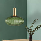 Lampa Wisząca Modernistyczna z Żebrowanym Kloszem Szklanym