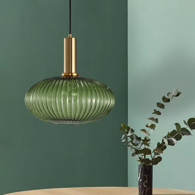 Lampa Wisząca Modernistyczna z Żebrowanym Kloszem Szklanym