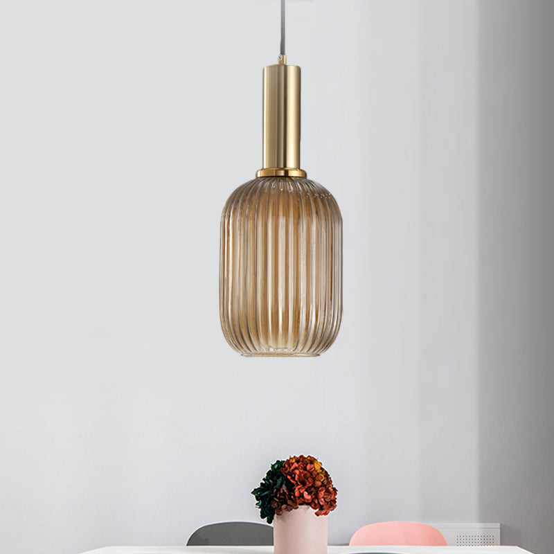 Lampa Wisząca Modernistyczna z Żebrowanym Kloszem Szklanym