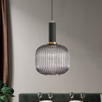 Lampa Wisząca Modernistyczna z Żebrowanym Kloszem Szklanym