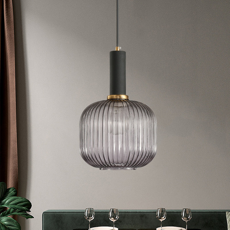 Lampa Wisząca Modernistyczna z Żebrowanym Kloszem Szklanym