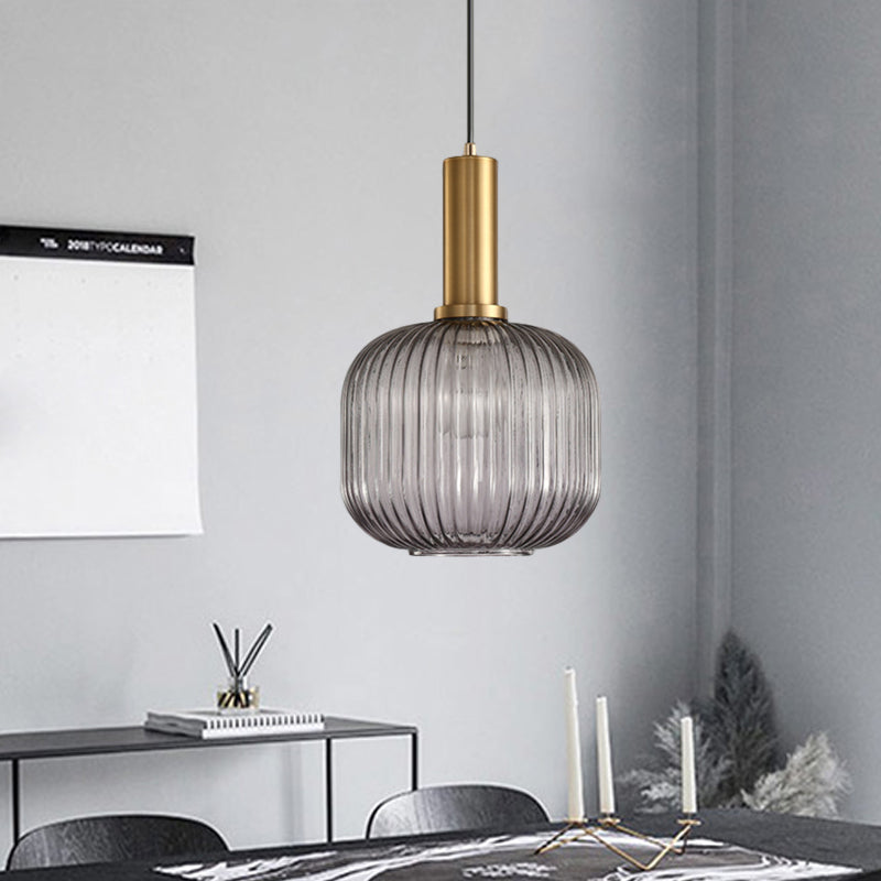 Lampa Wisząca Modernistyczna z Żebrowanym Kloszem Szklanym