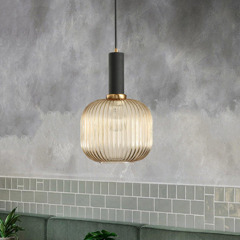 Lampa Wisząca Modernistyczna z Żebrowanym Kloszem Szklanym
