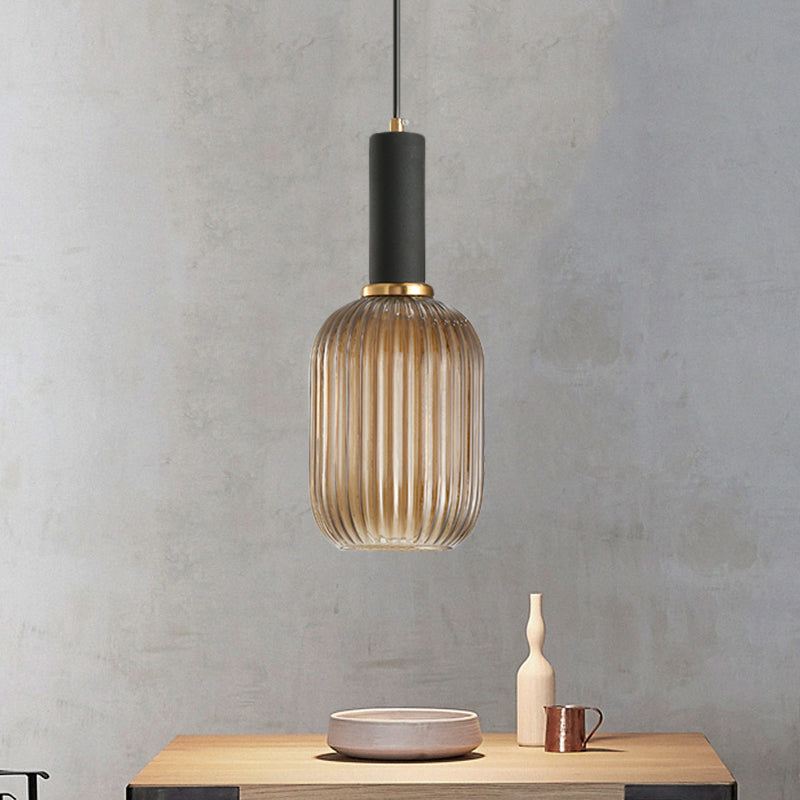 Lampa Wisząca Modernistyczna z Żebrowanym Kloszem Szklanym