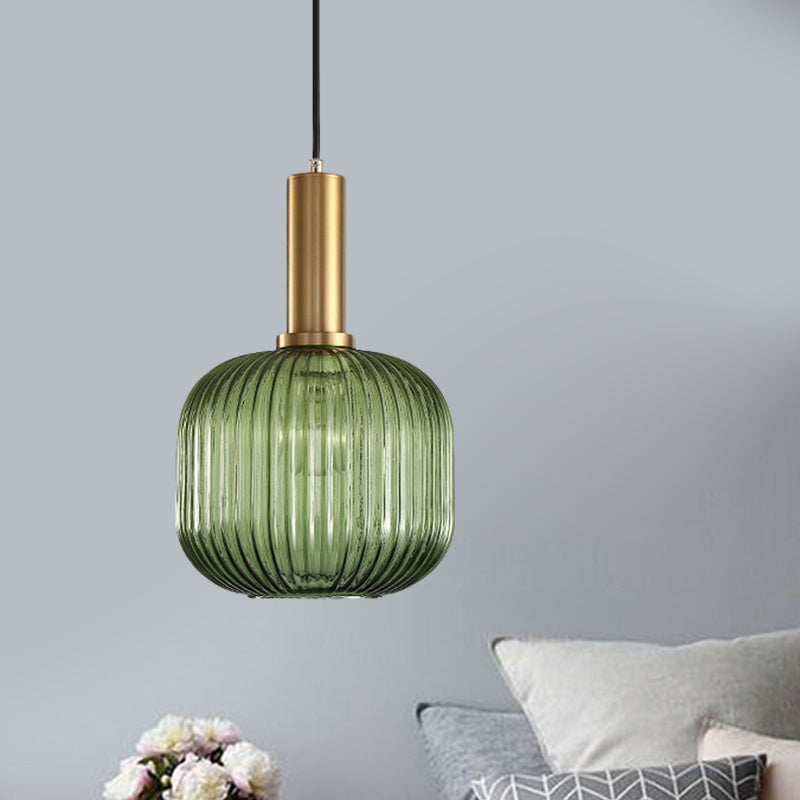 Lampa Wisząca Modernistyczna z Żebrowanym Kloszem Szklanym